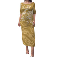 Yellow Polynesia Hammerhead Shark Tattoo With Plumeria Lei Puletasi LT14 Long Dress Yellow - Polynesian Pride