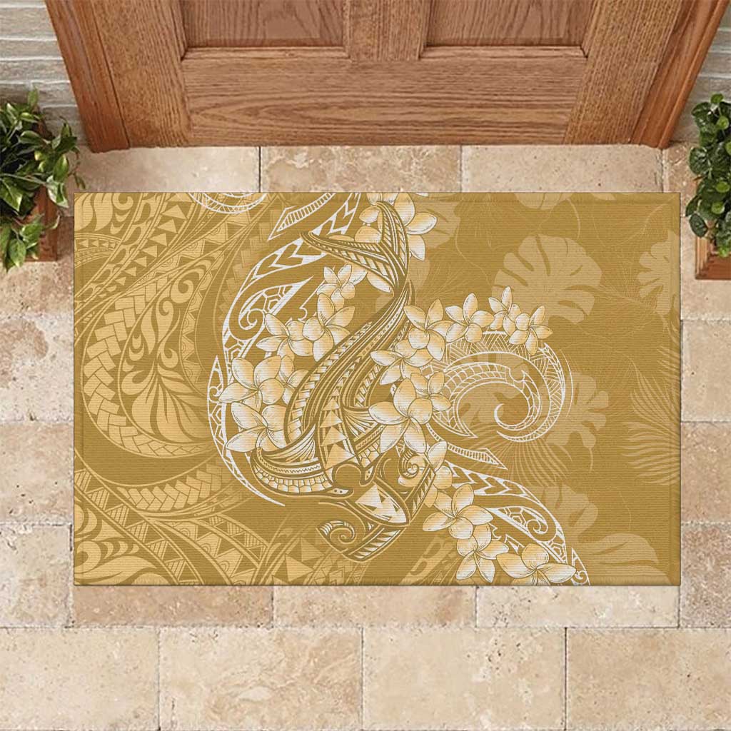 Yellow Polynesia Hammerhead Shark Tattoo With Plumeria Lei Rubber Doormat LT14 Yellow - Polynesian Pride