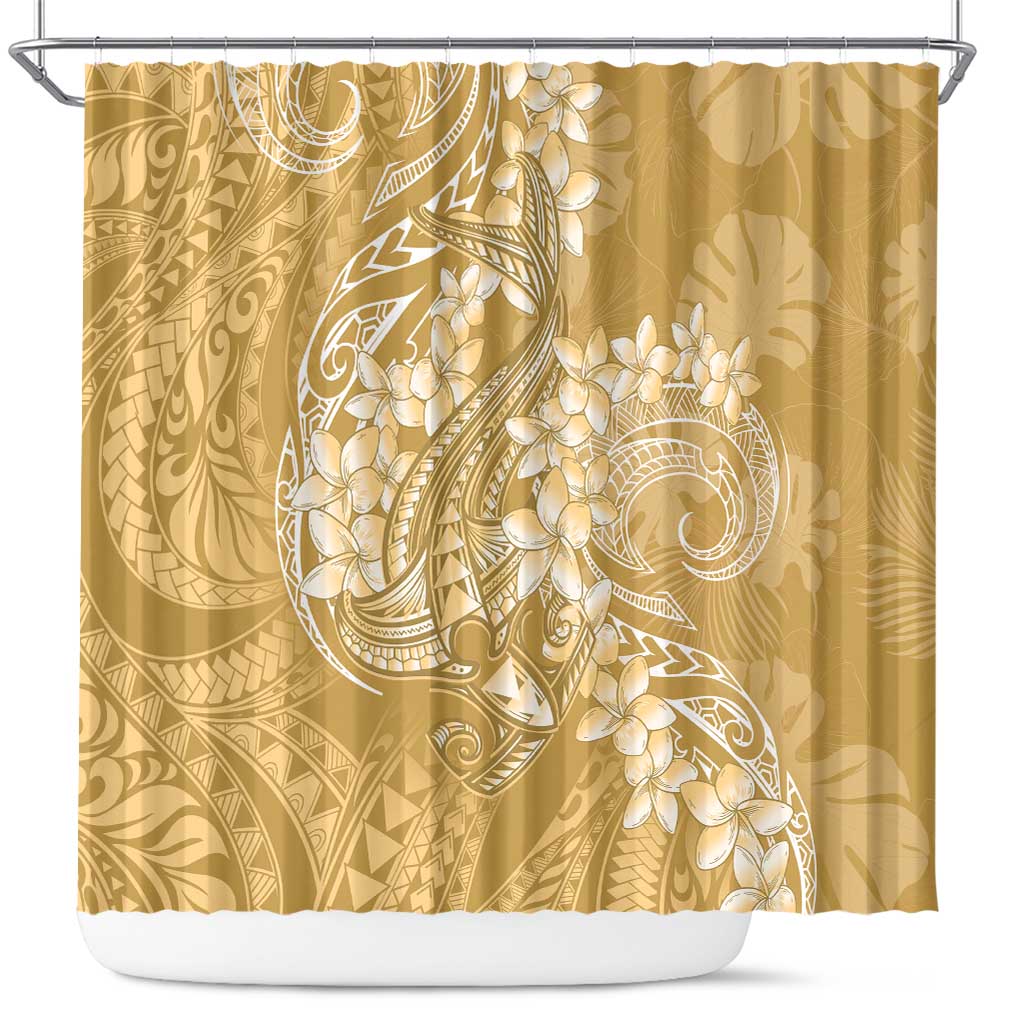 Yellow Polynesia Hammerhead Shark Tattoo With Plumeria Lei Shower Curtain LT14 Yellow - Polynesian Pride