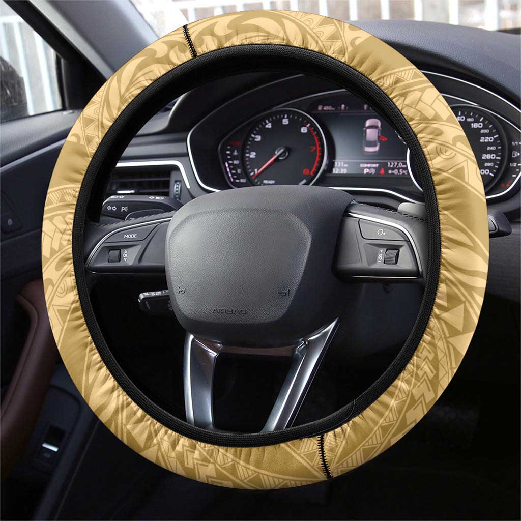 Yellow Polynesia Hammerhead Shark Tattoo With Plumeria Lei Steering Wheel Cover LT14 - Polynesian Pride