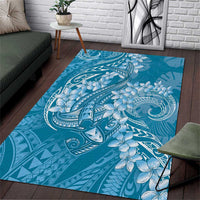 Blue Polynesia Hammerhead Shark Tattoo With Plumeria Lei Area Rug LT14 Blue - Polynesian Pride