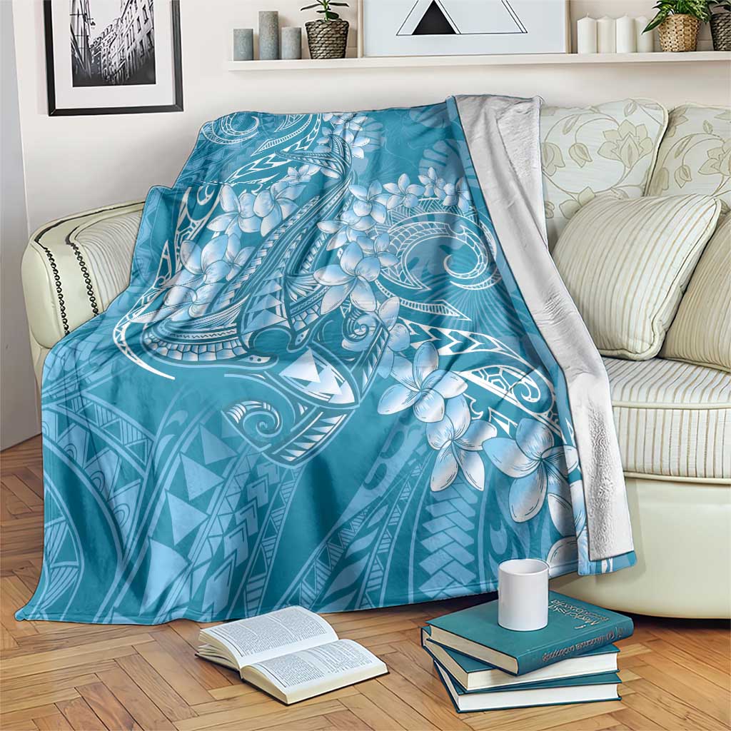 Blue Polynesia Hammerhead Shark Tattoo With Plumeria Lei Blanket LT14 Blue - Polynesian Pride