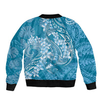 Blue Polynesia Hammerhead Shark Tattoo With Plumeria Lei Bomber Jacket LT14 - Polynesian Pride