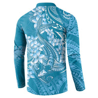 Blue Polynesia Hammerhead Shark Tattoo With Plumeria Lei Button Sweatshirt LT14 - Polynesian Pride