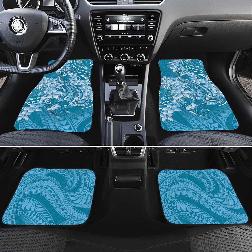 Blue Polynesia Hammerhead Shark Tattoo With Plumeria Lei Car Mats LT14 Set 4pcs Blue - Polynesian Pride