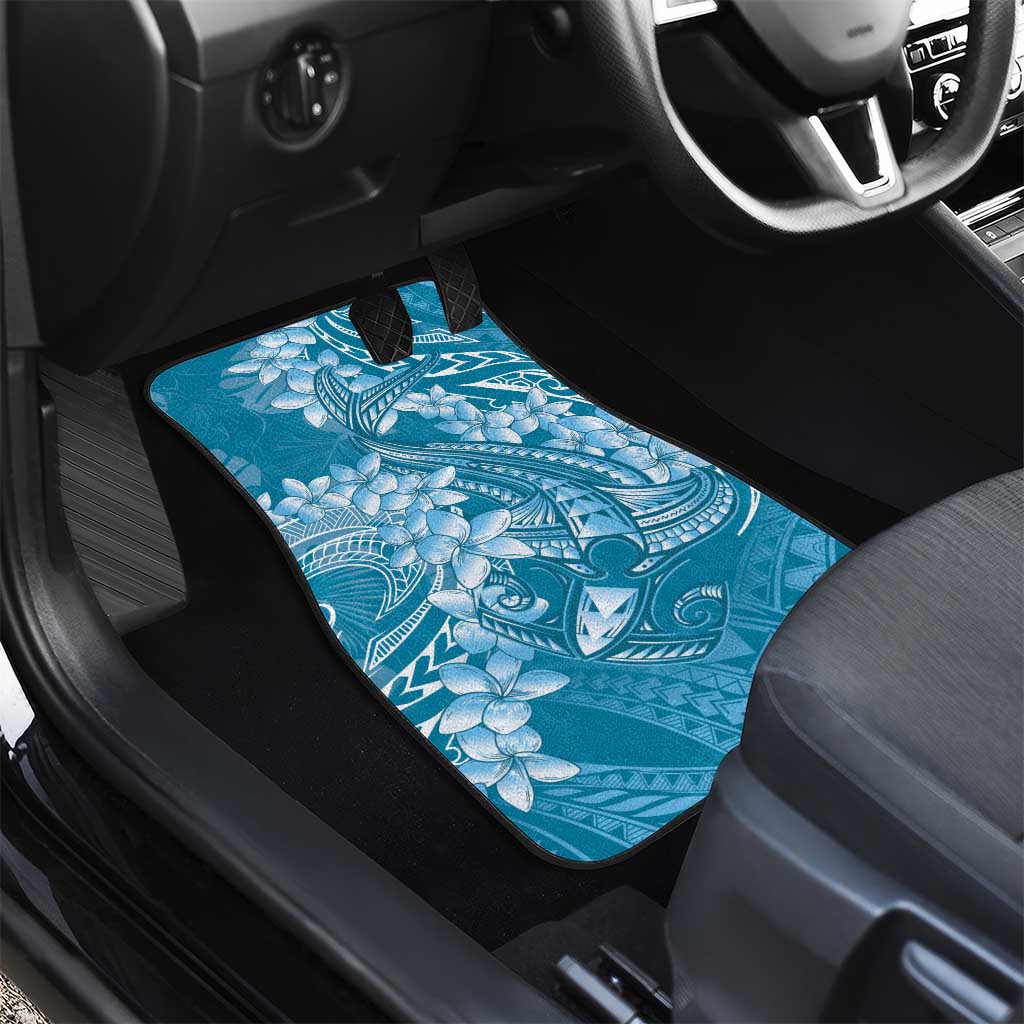 Blue Polynesia Hammerhead Shark Tattoo With Plumeria Lei Car Mats LT14 - Polynesian Pride