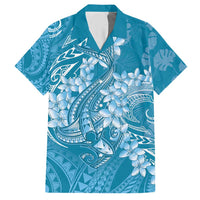 Blue Polynesia Hammerhead Shark Tattoo With Plumeria Lei Hawaiian Shirt LT14 Blue - Polynesian Pride