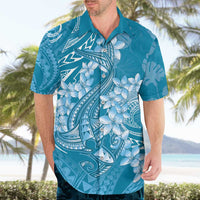 Blue Polynesia Hammerhead Shark Tattoo With Plumeria Lei Hawaiian Shirt LT14 - Polynesian Pride