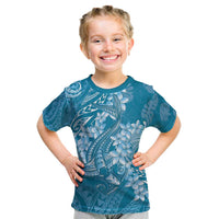 Blue Polynesia Hammerhead Shark Tattoo With Plumeria Lei Kid T Shirt LT14 Blue - Polynesian Pride