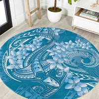 Blue Polynesia Hammerhead Shark Tattoo With Plumeria Lei Round Carpet LT14 Blue - Polynesian Pride