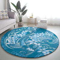 Blue Polynesia Hammerhead Shark Tattoo With Plumeria Lei Round Carpet LT14 - Polynesian Pride
