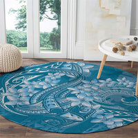 Blue Polynesia Hammerhead Shark Tattoo With Plumeria Lei Round Carpet LT14 - Polynesian Pride