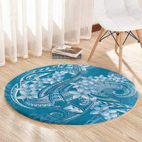Blue Polynesia Hammerhead Shark Tattoo With Plumeria Lei Round Carpet LT14 - Polynesian Pride