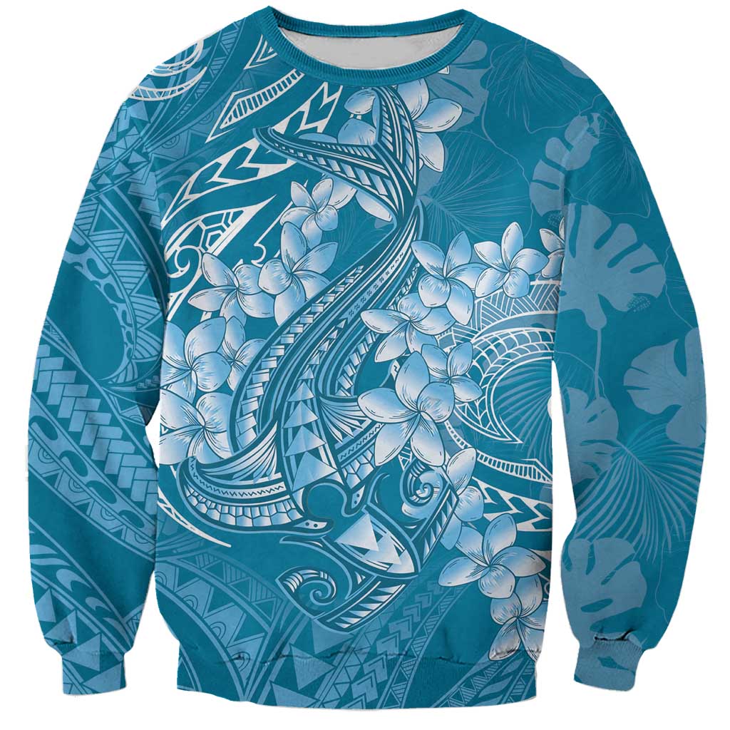 Blue Polynesia Hammerhead Shark Tattoo With Plumeria Lei Sweatshirt LT14 Unisex Blue - Polynesian Pride