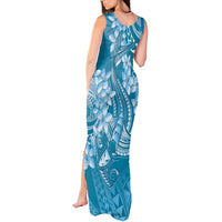 Blue Polynesia Hammerhead Shark Tattoo With Plumeria Lei Tank Maxi Dress LT14 - Polynesian Pride