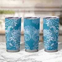 Blue Polynesia Hammerhead Shark Tattoo With Plumeria Lei Tumbler Cup LT14 - Polynesian Pride
