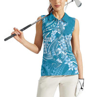 Blue Polynesia Hammerhead Shark Tattoo With Plumeria Lei Women Sleeveless Polo Shirt LT14 - Polynesian Pride