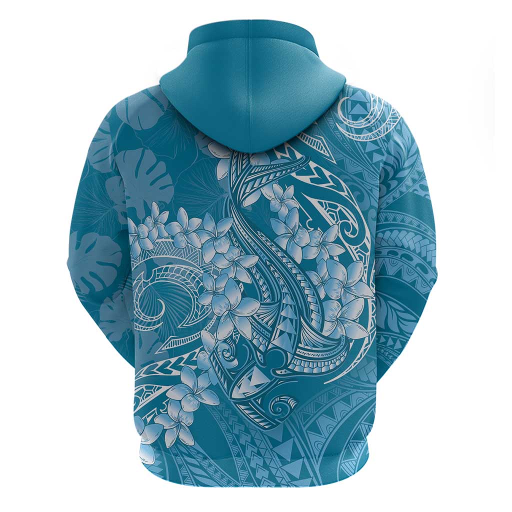 Blue Polynesia Hammerhead Shark Tattoo With Plumeria Lei Zip Hoodie LT14 - Polynesian Pride