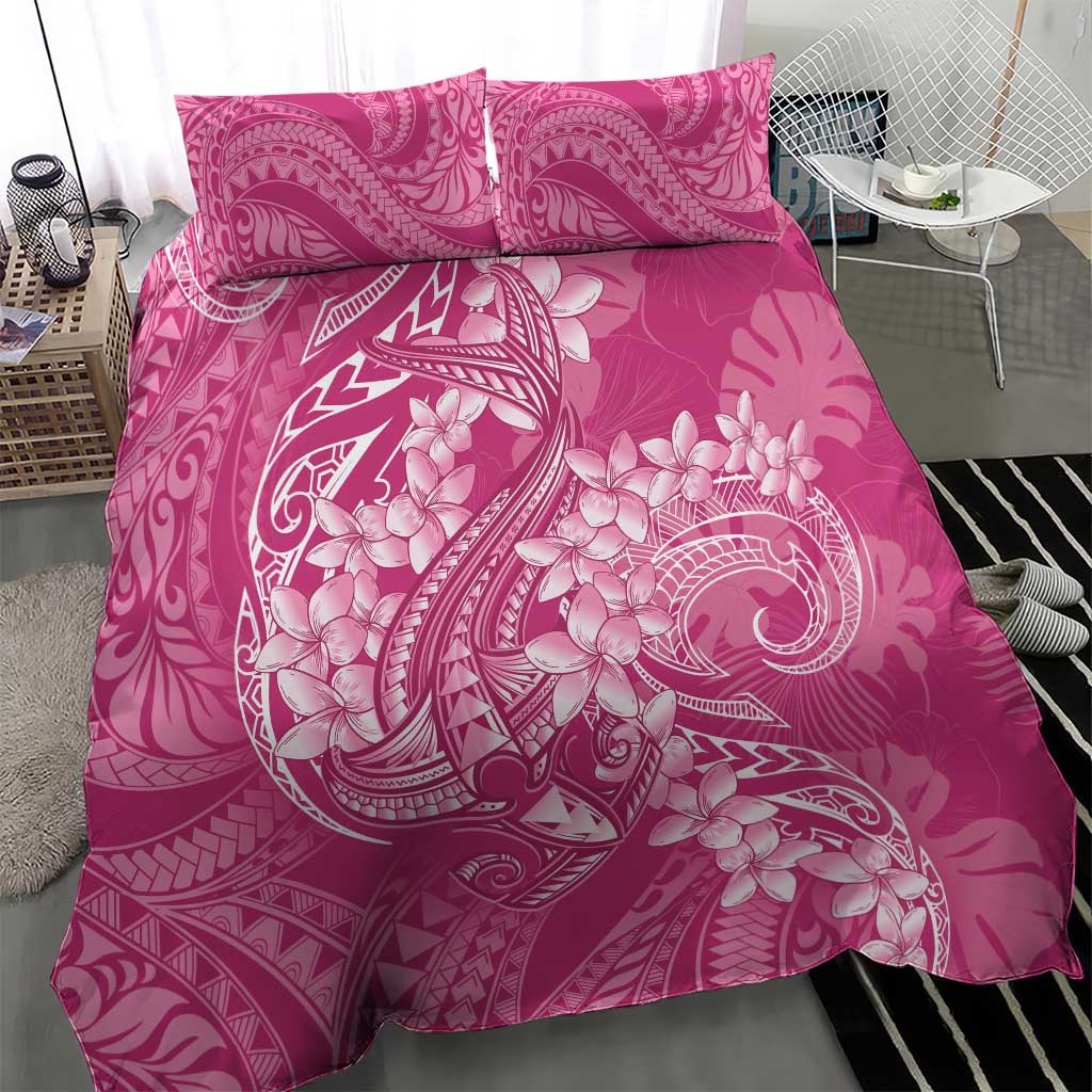 Pink Polynesia Hammerhead Shark Tattoo With Plumeria Lei Bedding Set LT14 - Polynesian Pride