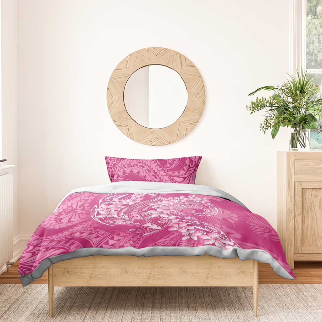 Pink Polynesia Hammerhead Shark Tattoo With Plumeria Lei Bedding Set LT14 - Polynesian Pride