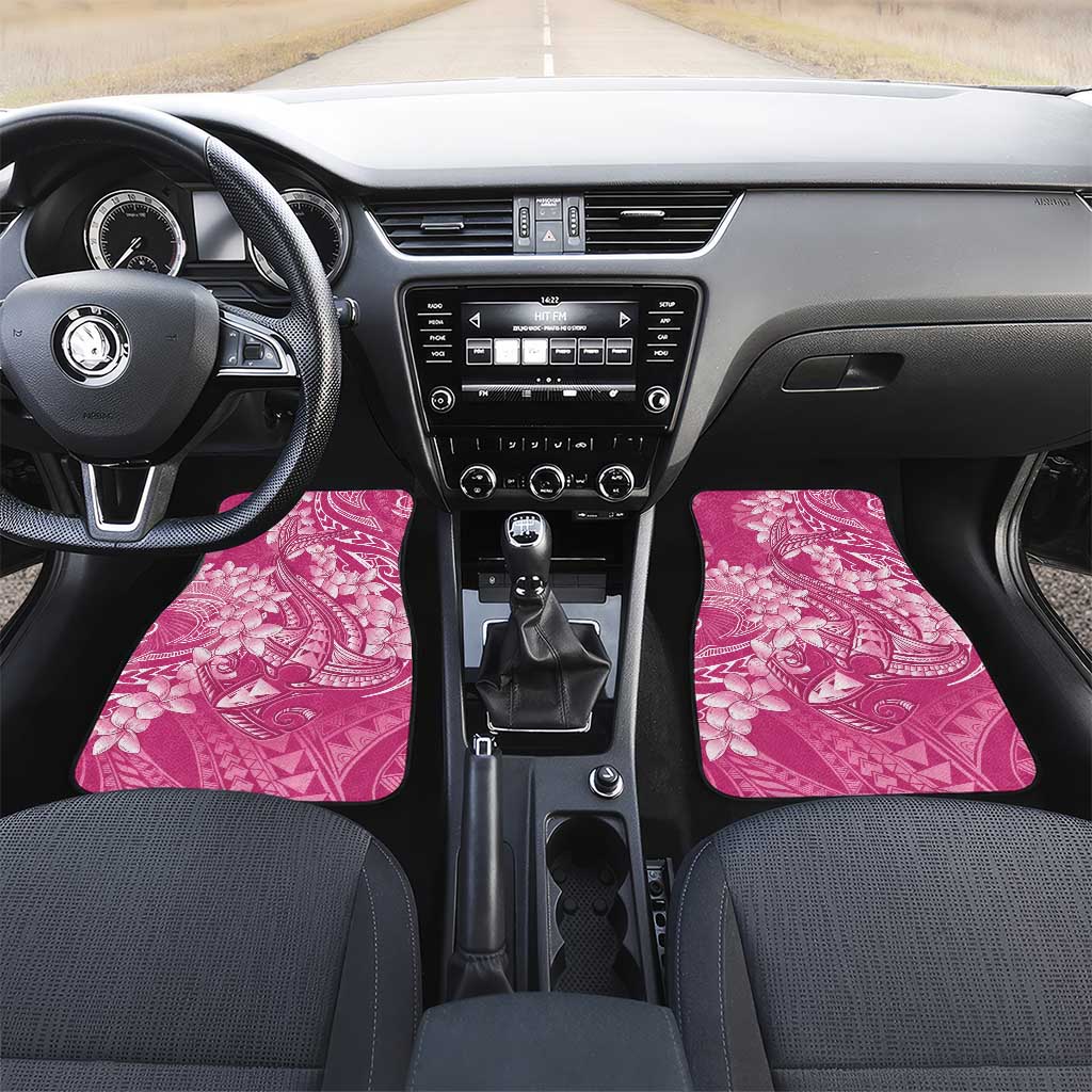 Pink Polynesia Hammerhead Shark Tattoo With Plumeria Lei Car Mats LT14 Set 2pcs - Front Pink - Polynesian Pride