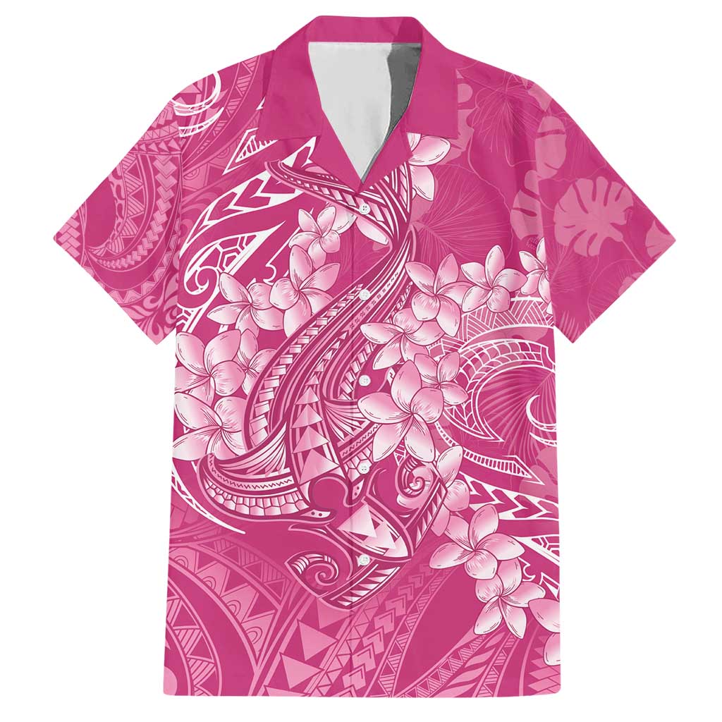 Pink Polynesia Hammerhead Shark Tattoo With Plumeria Lei Hawaiian Shirt LT14 Pink - Polynesian Pride