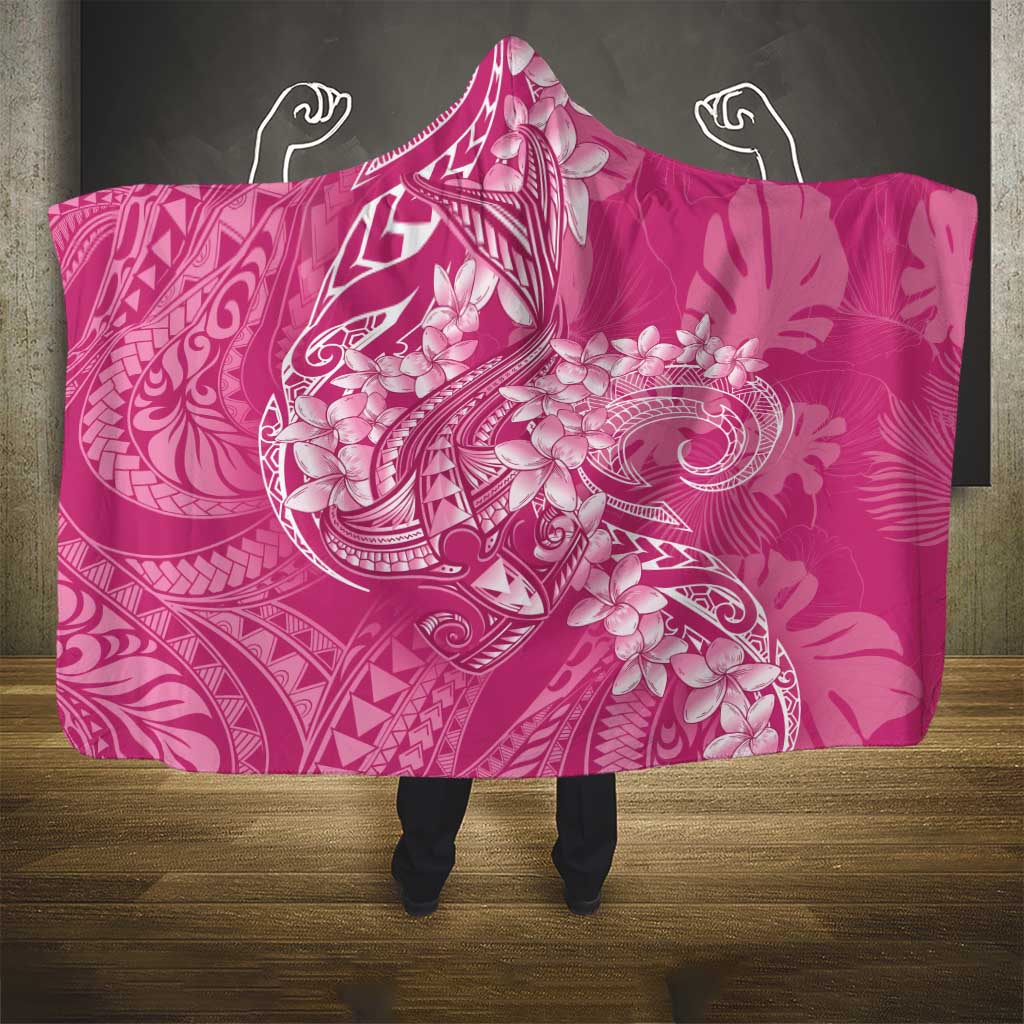 Pink Polynesia Hammerhead Shark Tattoo With Plumeria Lei Hooded Blanket LT14 - Polynesian Pride