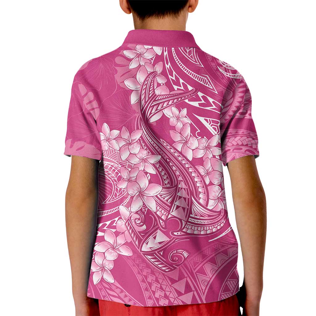 Pink Polynesia Hammerhead Shark Tattoo With Plumeria Lei Kid Polo Shirt LT14 - Polynesian Pride
