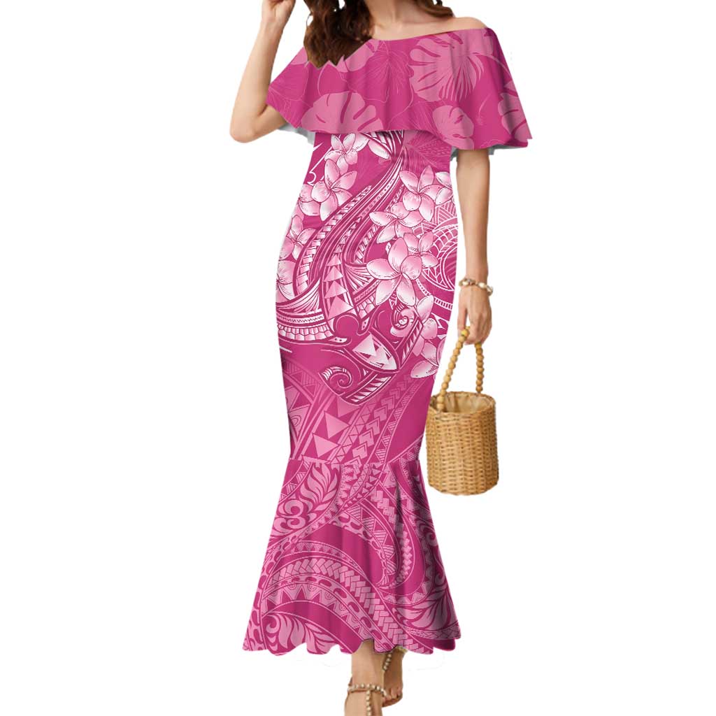 Pink Polynesia Hammerhead Shark Tattoo With Plumeria Lei Mermaid Dress LT14 Women Pink - Polynesian Pride