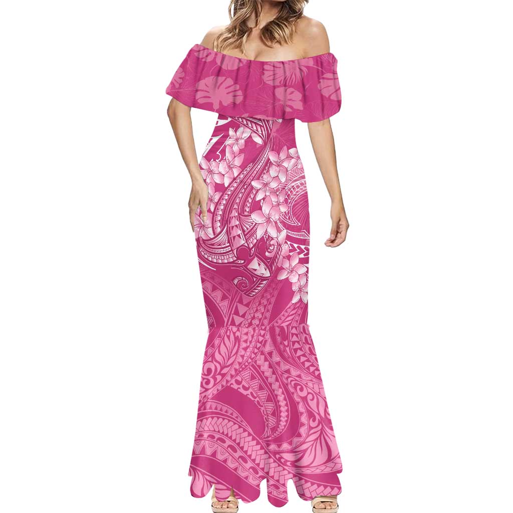 Pink Polynesia Hammerhead Shark Tattoo With Plumeria Lei Mermaid Dress LT14 - Polynesian Pride