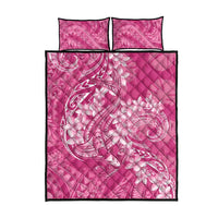 Pink Polynesia Hammerhead Shark Tattoo With Plumeria Lei Quilt Bed Set LT14 - Polynesian Pride