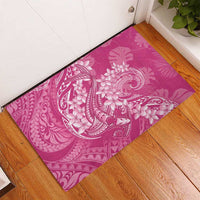 Pink Polynesia Hammerhead Shark Tattoo With Plumeria Lei Rubber Doormat LT14 - Polynesian Pride