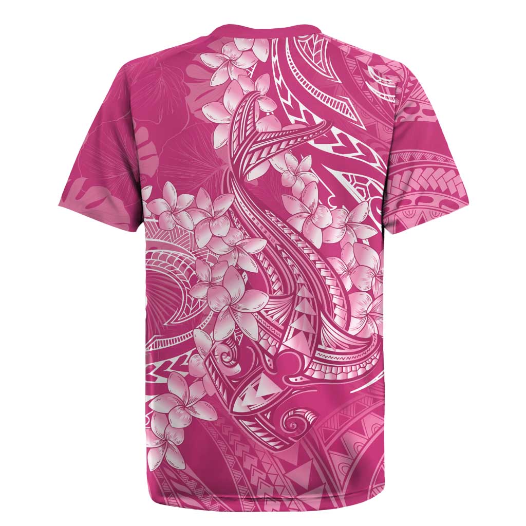 Pink Polynesia Hammerhead Shark Tattoo With Plumeria Lei Rugby Jersey LT14 - Polynesian Pride