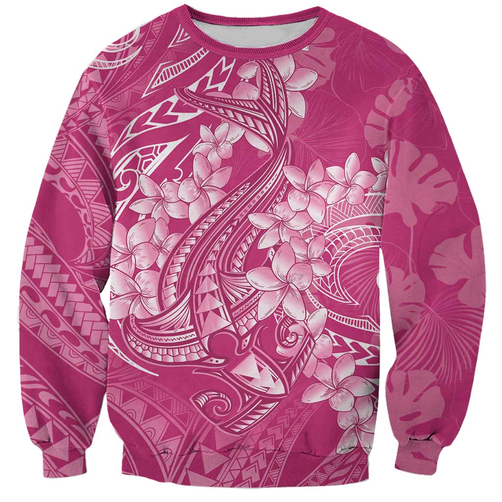 Pink Polynesia Hammerhead Shark Tattoo With Plumeria Lei Sweatshirt LT14 Unisex Pink - Polynesian Pride