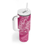 Pink Polynesia Hammerhead Shark Tattoo With Plumeria Lei Tumbler With Handle LT14 - Polynesian Pride