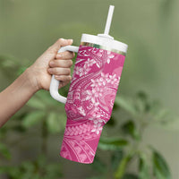 Pink Polynesia Hammerhead Shark Tattoo With Plumeria Lei Tumbler With Handle LT14 - Polynesian Pride
