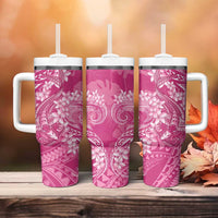 Pink Polynesia Hammerhead Shark Tattoo With Plumeria Lei Tumbler With Handle LT14 - Polynesian Pride