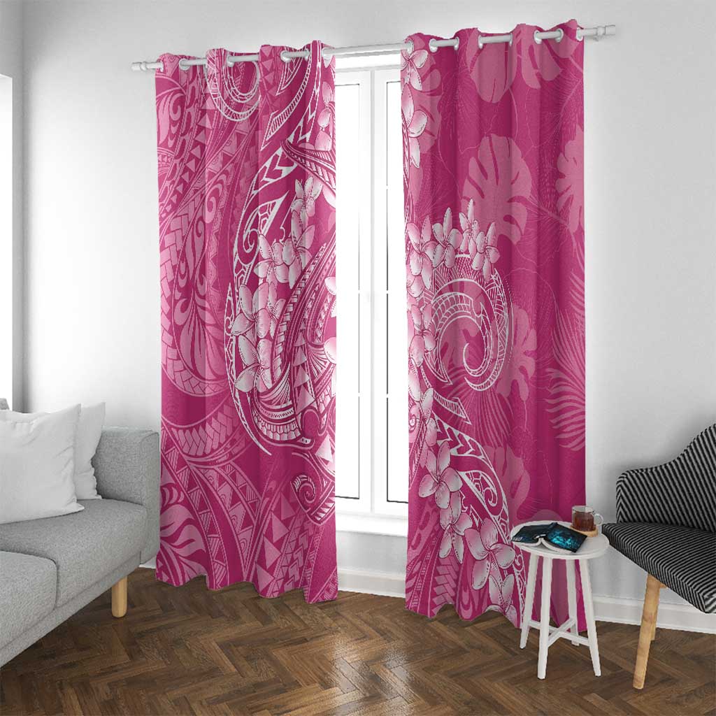 Pink Polynesia Hammerhead Shark Tattoo With Plumeria Lei Window Curtain LT14 With Grommets Pink - Polynesian Pride