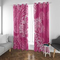 Pink Polynesia Hammerhead Shark Tattoo With Plumeria Lei Window Curtain LT14 With Grommets Pink - Polynesian Pride
