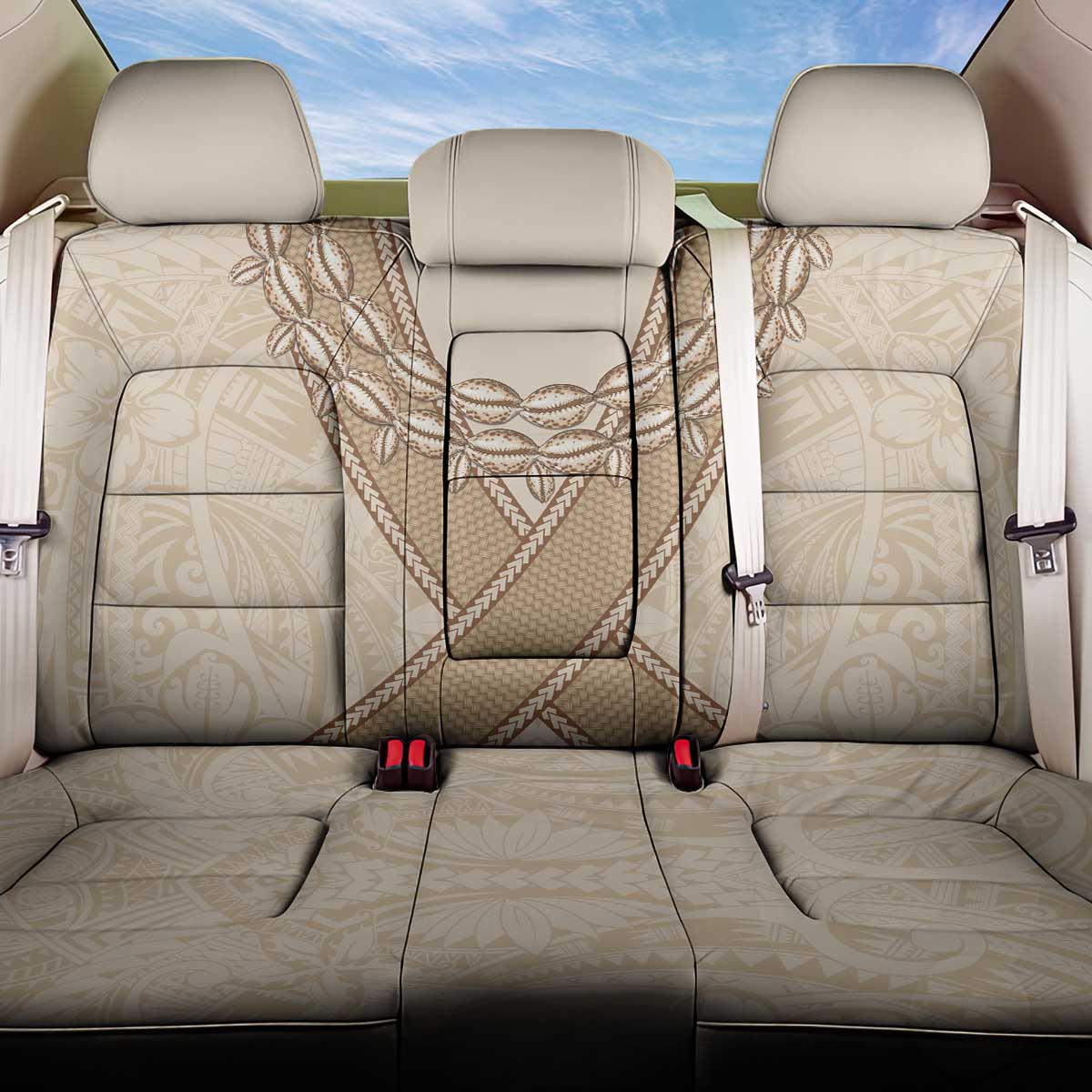 Mauri Ribaberiki Kiribati Back Car Seat Cover Cowrie Shells Lei Palm Leaf Weaving LT14 One Size Beige - Polynesian Pride
