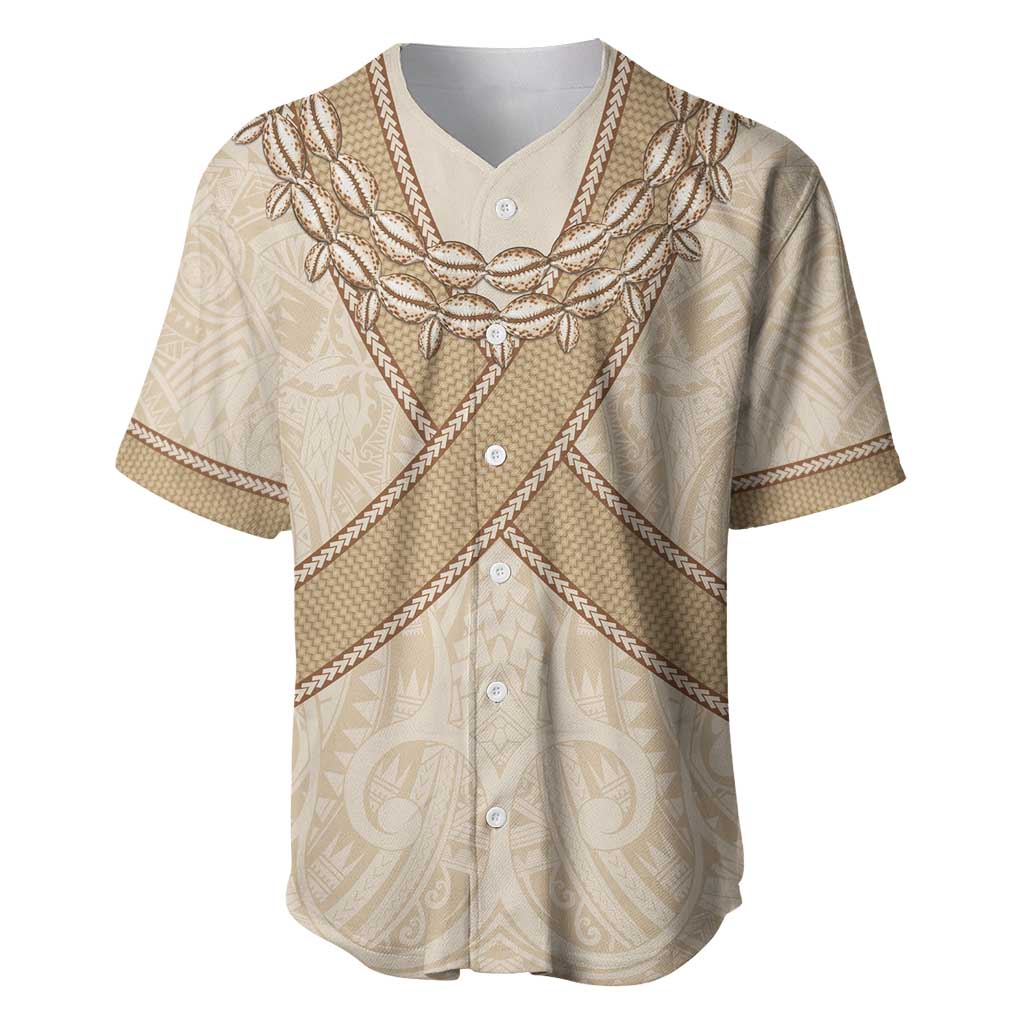 Mauri Ribaberiki Kiribati Baseball Jersey Cowrie Shells Lei Palm Leaf Weaving LT14 Beige - Polynesian Pride
