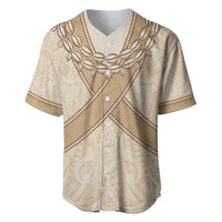Mauri Ribaberiki Kiribati Baseball Jersey Cowrie Shells Lei Palm Leaf Weaving LT14 Beige - Polynesian Pride