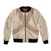 Mauri Ribaberiki Kiribati Bomber Jacket Cowrie Shells Lei Palm Leaf Weaving LT14 Unisex Beige - Polynesian Pride