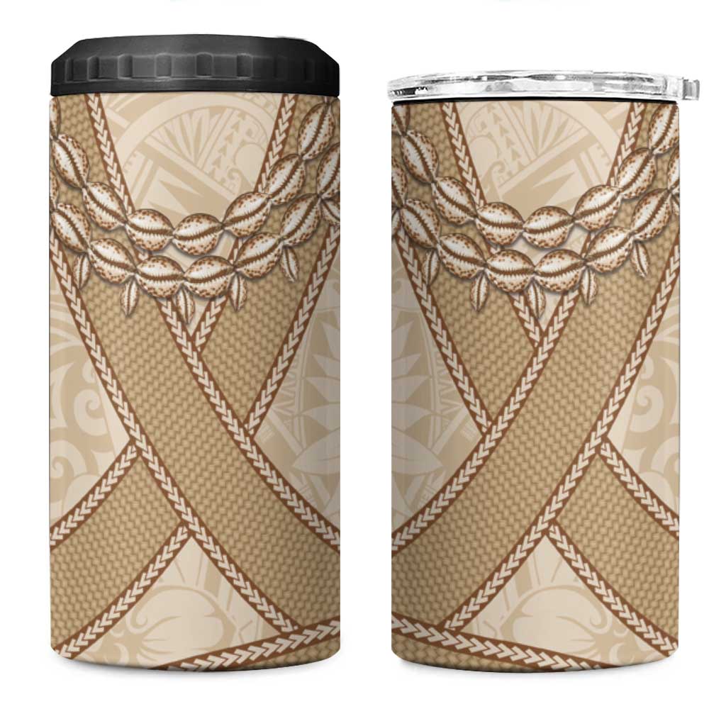 Mauri Ribaberiki Kiribati 4 in 1 Can Cooler Tumbler Cowrie Shells Lei Palm Leaf Weaving LT14 One Size: 16 oz Beige - Polynesian Pride