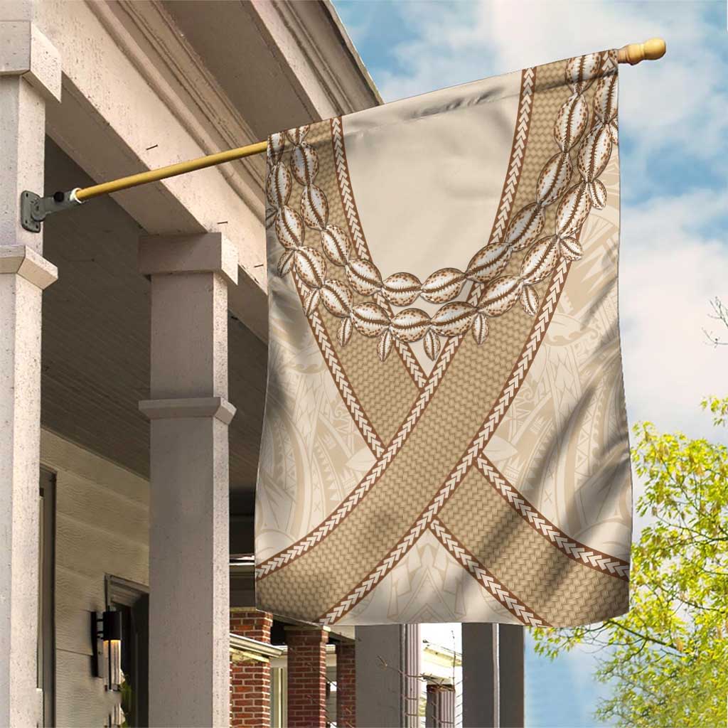 Mauri Ribaberiki Kiribati Garden Flag Cowrie Shells Lei Palm Leaf Weaving LT14 House Flag Beige - Polynesian Pride