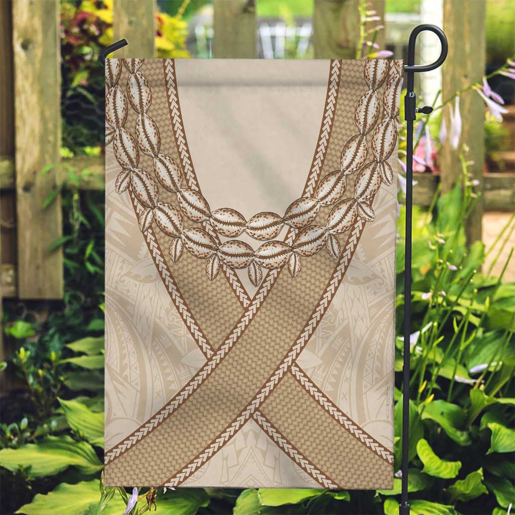 Mauri Ribaberiki Kiribati Garden Flag Cowrie Shells Lei Palm Leaf Weaving LT14 Garden Flag Beige - Polynesian Pride
