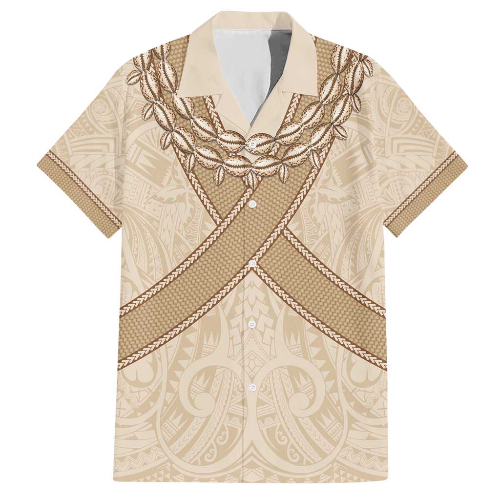 Mauri Ribaberiki Kiribati Hawaiian Shirt Cowrie Shells Lei Palm Leaf Weaving LT14 Beige - Polynesian Pride