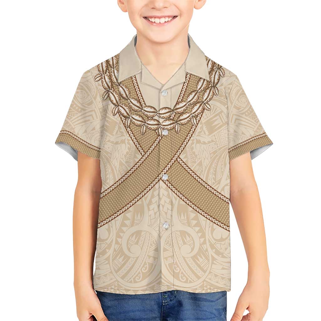 Mauri Ribaberiki Kiribati Kid Hawaiian Shirt Cowrie Shells Lei Palm Leaf Weaving LT14 Kid Beige - Polynesian Pride
