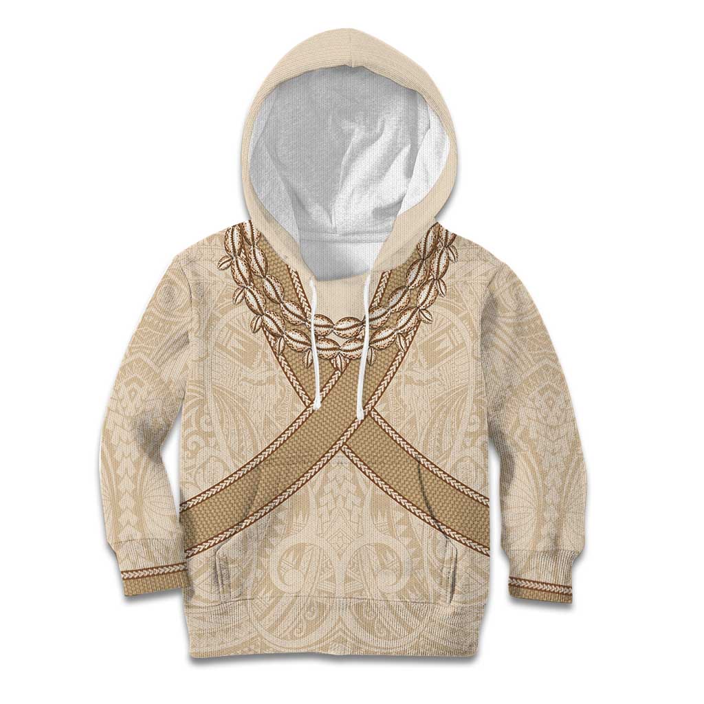 Mauri Ribaberiki Kiribati Kid Hoodie Cowrie Shells Lei Palm Leaf Weaving LT14 Hoodie Beige - Polynesian Pride