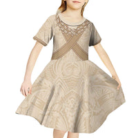 Mauri Ribaberiki Kiribati Kid Short Sleeve Dress Cowrie Shells Lei Palm Leaf Weaving LT14 - Polynesian Pride